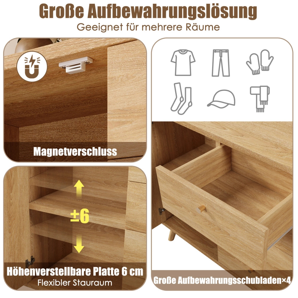 Credenza 140 cm effetto rovere chiaro con 4 cassetti e 2 ante