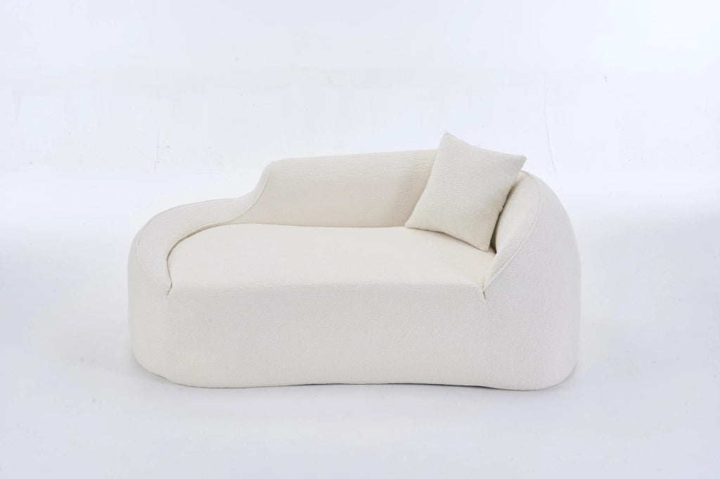Divano Loveseat bianco con chaise longue curva in tessuto chenille, 2 posti con cuscino, salotto e camera