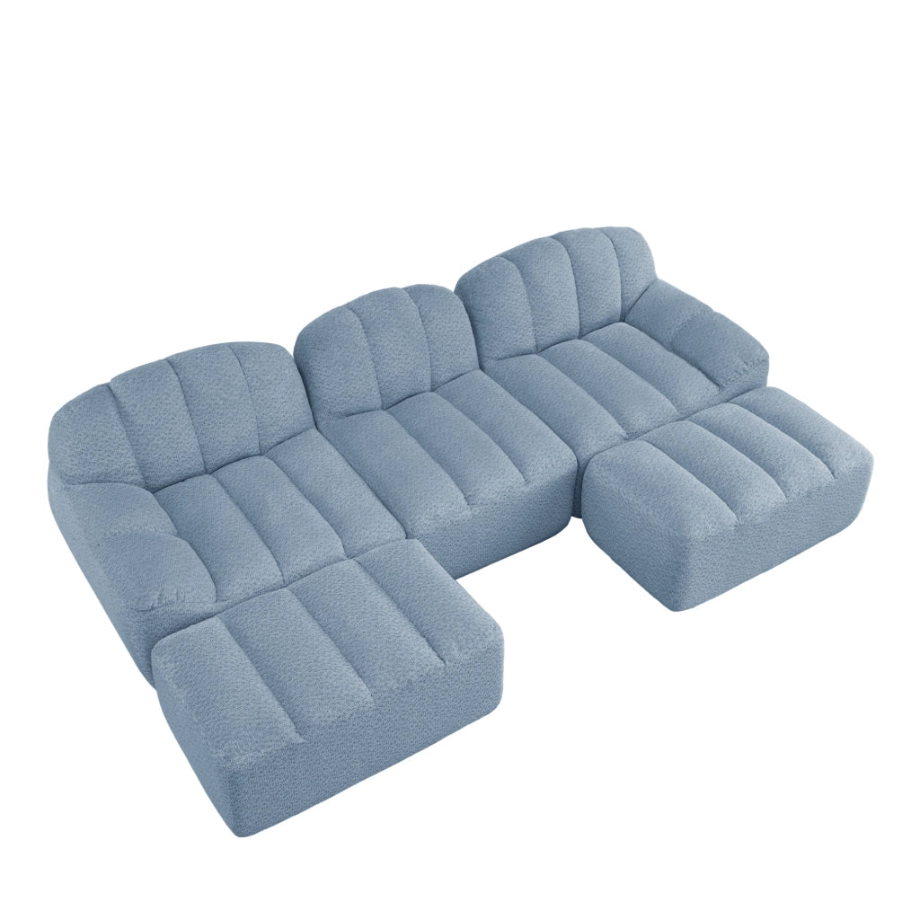 Divano modulare a 3 posti con ottomano in schiuma 32D e pile granulato blu