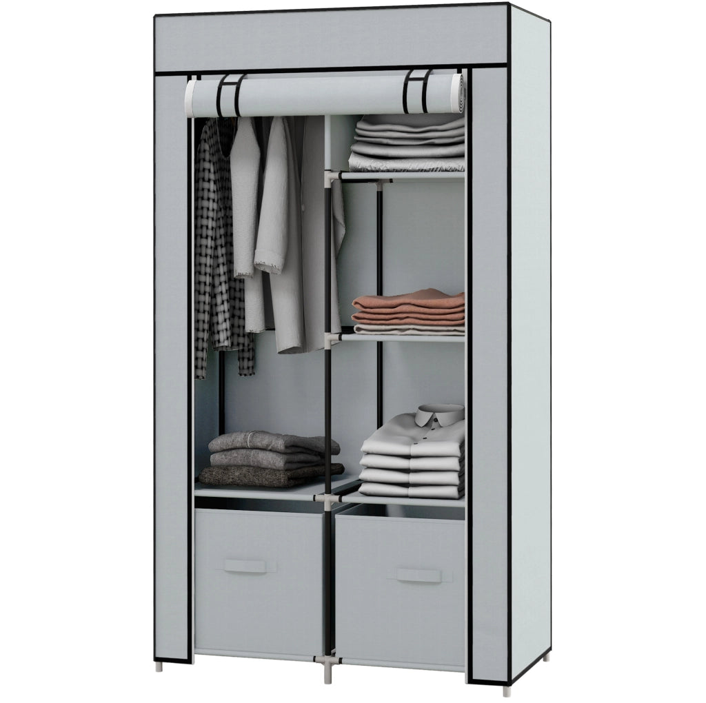 Armadio tessile salvaspazio con 5 scomparti, appendiabiti e zip, grigio chiaro, 83x42,5x162,5 cm