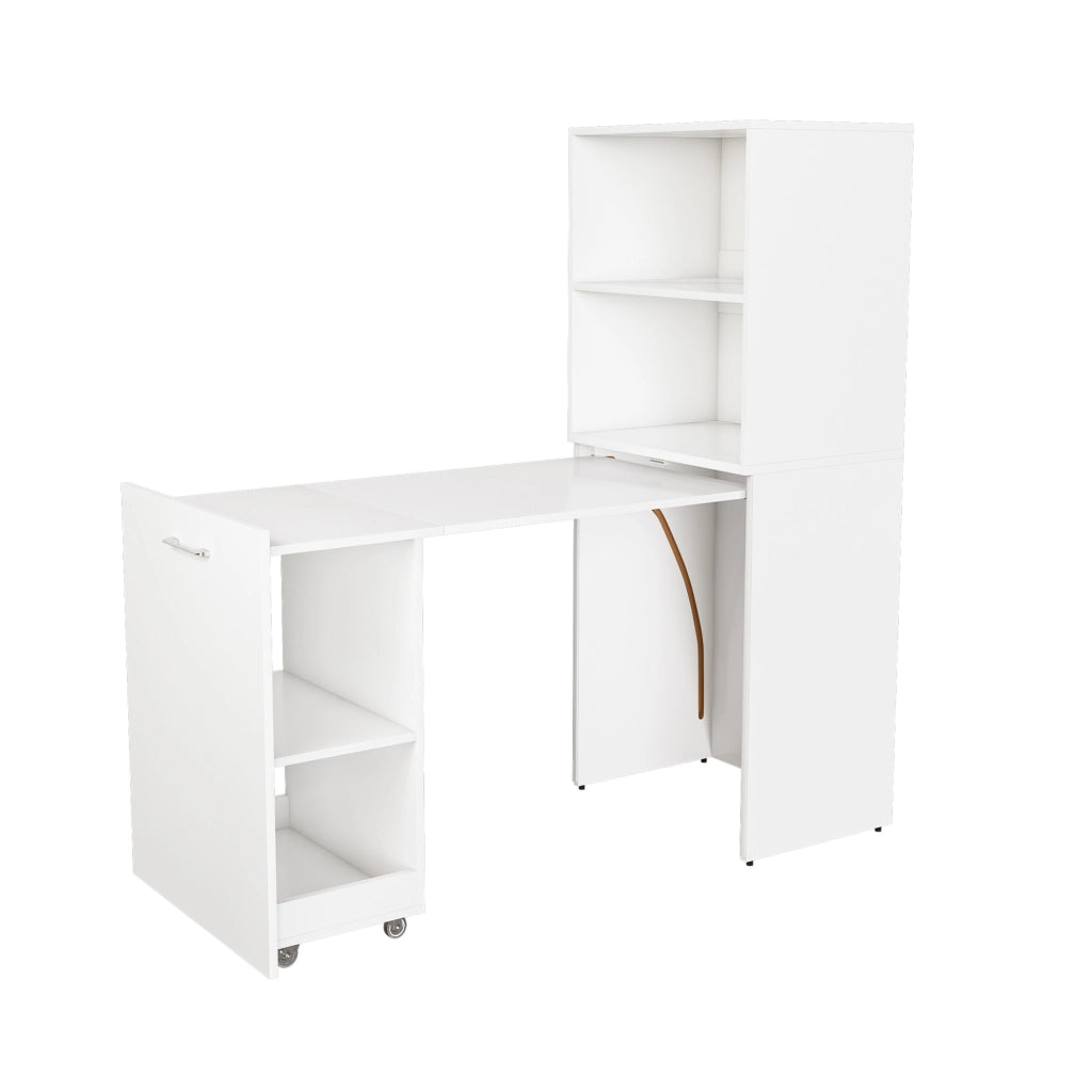 Mobile contenitore con scrivania estraibile 2 in 1 in MDF bianco HOMVRA