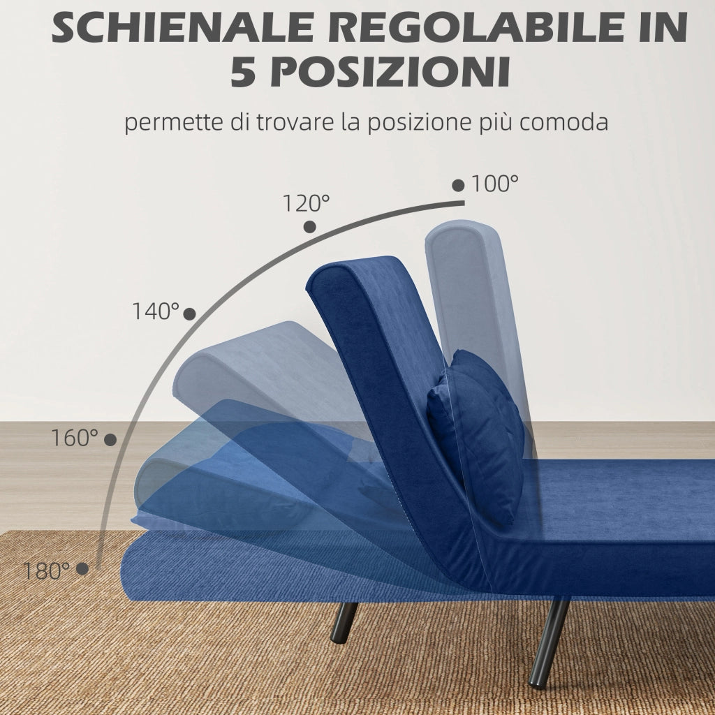 Divano Letto in Tessuto Velluto con Schienale Regolabile e Cuscini ¨C Zephmum ¨C 102x73x81 cm Blu
