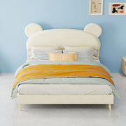 Letto Per Bambini Beige 140x200 cm con Testiera Morbida a Tema Orso e Materasso a Molle