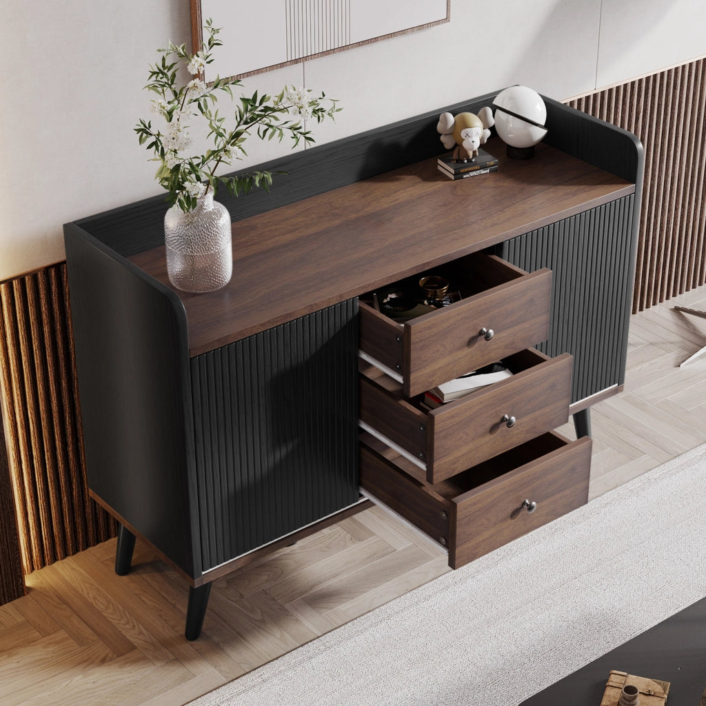 Credenza con 2 Ante Scorrevoli; 3 Cassetti e Ripiani Regolabili per Soggiorno in MDF 117.5×40×80 cm Nero