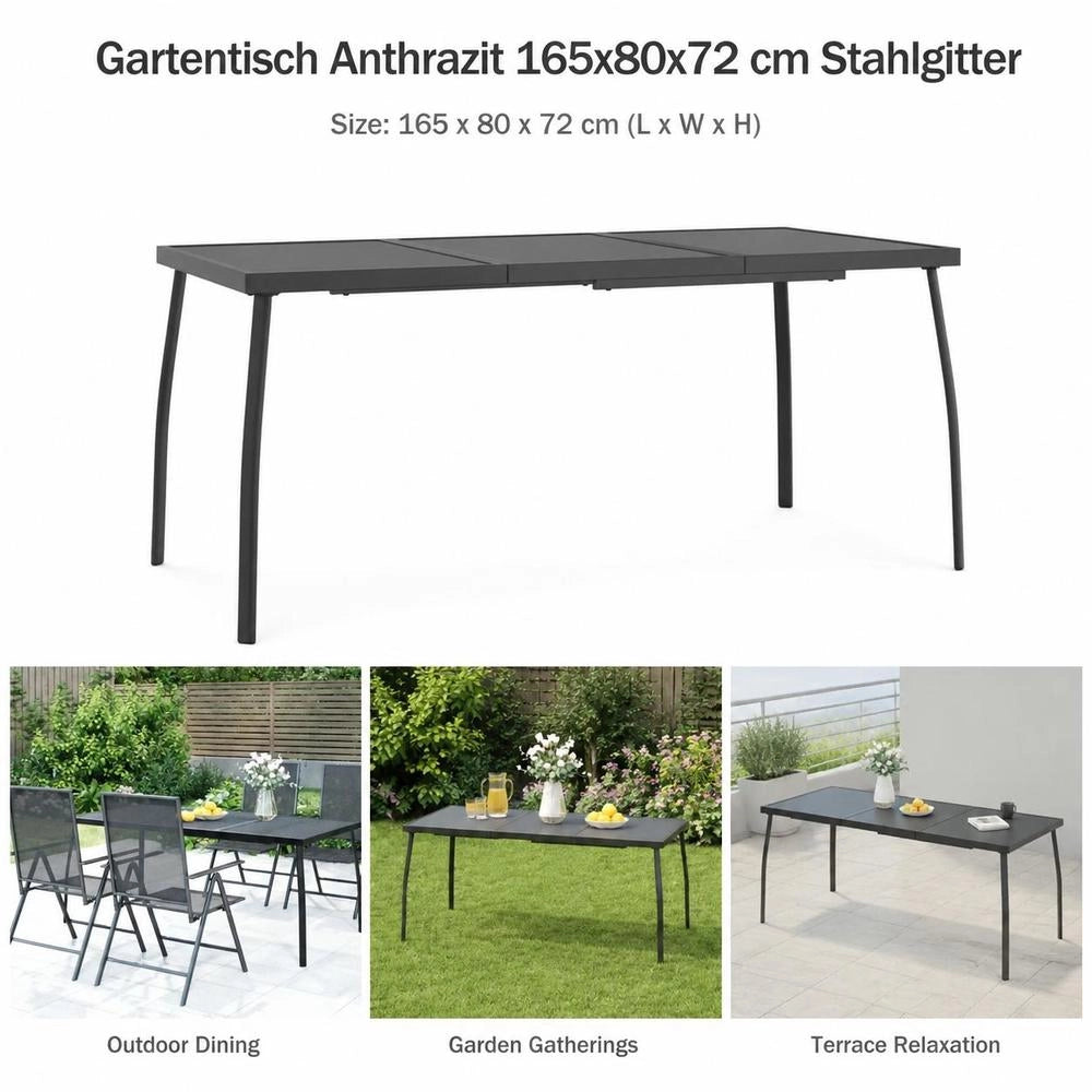 Garden Table Anthracite 165x80x72 Cm Steel Mesh