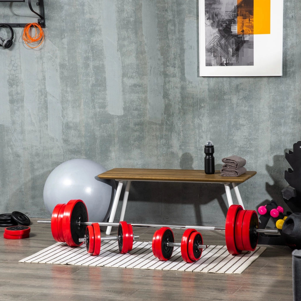 EasyComfort Set Bilanciere e Dischi 65kg totali per Workout in Casa, in Metallo, Sabbia di Ferro e Gomma, Rosso