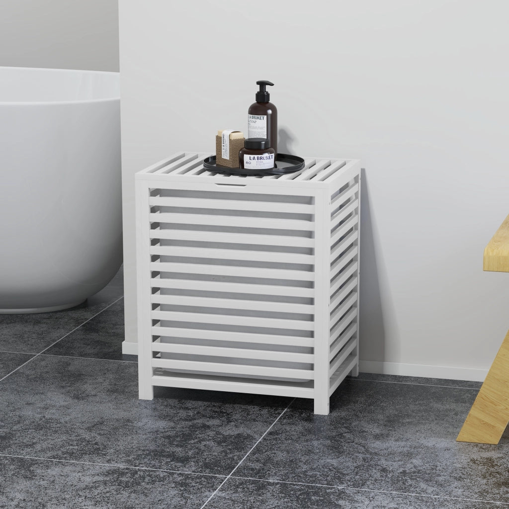 Cesto per Biancheria in Bamb¨´ con 2 Maniglie e Sacchetto Estraibile ¨C Minimal ¨C 50x36x60 cm Bianco