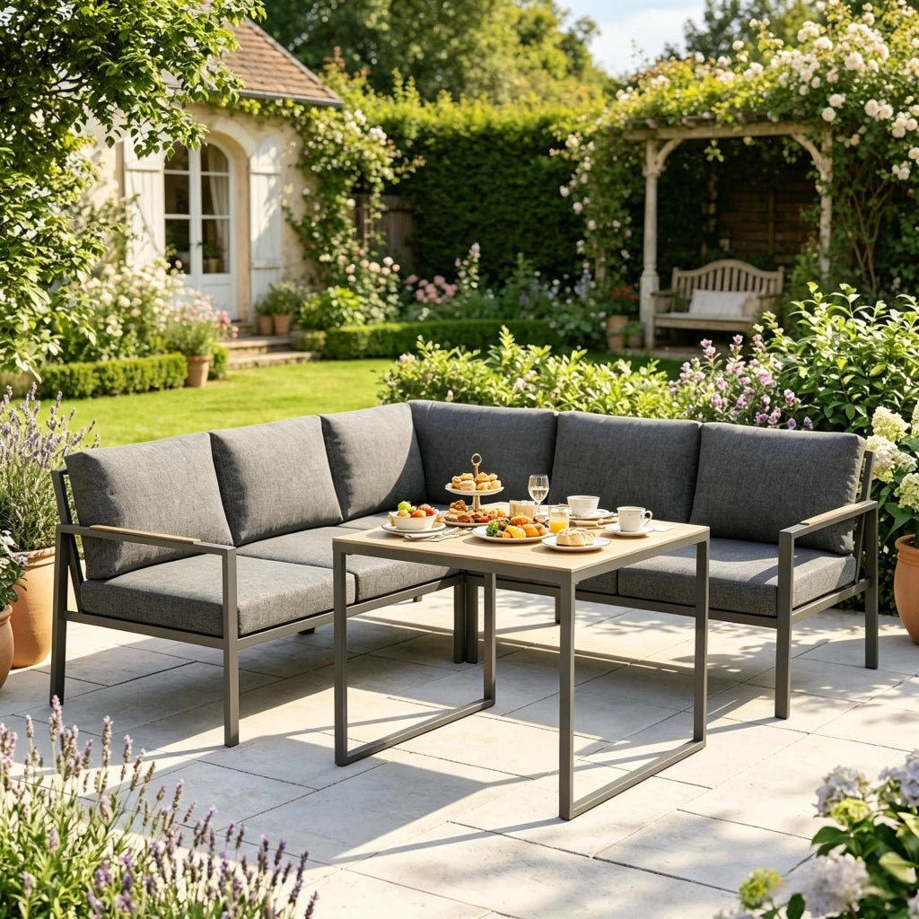 Set divani da giardino ¨C Minimal ¨C polyrattan grigio 3 posti con cuscini