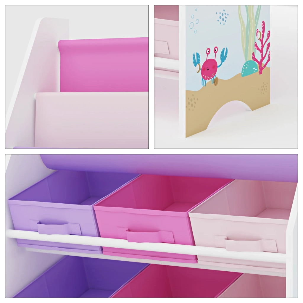 Scaffale dal design senza tempo per soggiorno/camera da letto mobile contenitore per bambini Ponteceso con 6 scomparti aperti bianco/rosa/viola 03_0011181