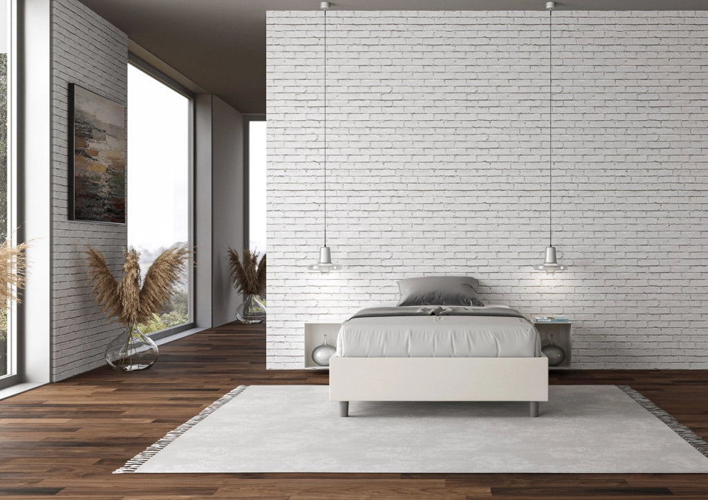 Letto Matrimoniale Sommier 160x200 cm con Rete e Contenitore Azelia Bianco