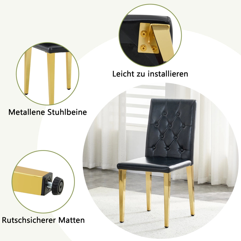 SEDIA da pranzo set da 4 pezzi nero e oro con schienale trapuntato