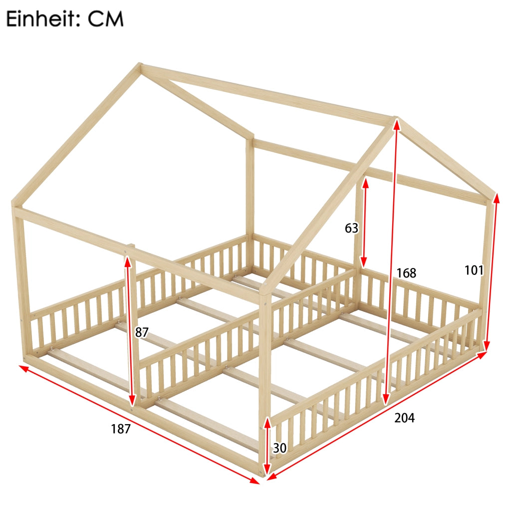 Letto per Bambini 90 x 200 cm - con Sponde; Modello Casa - in Pino e MDF - Naturale