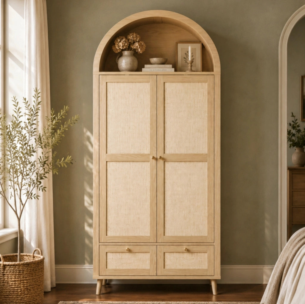 Armadio 80x55x180 cm in MDF rovere e beige, 2 ante e 2 cassetti