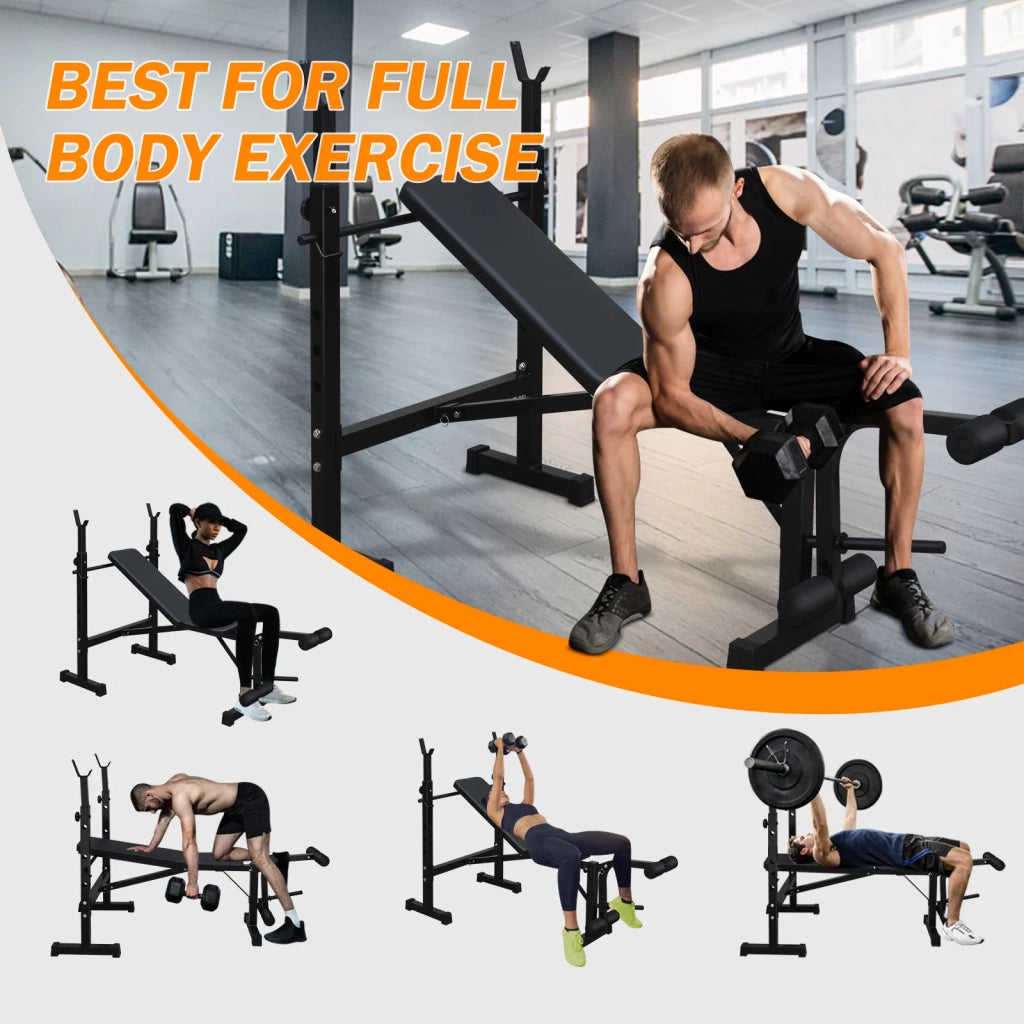 Panca Pesi Olimpica con Rack per Squat e Panca, Set per Home Gym Allenamento Completo del Corpo