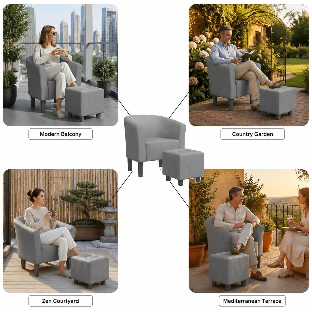 Club Chair With Footstool, Light Grey Fabric
