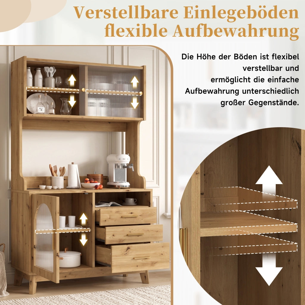 Credenza alta con 2 prese USB-A e USB-C frontale in vetro acrilico ondulato color legno 100.5 × 40 × 178 cm