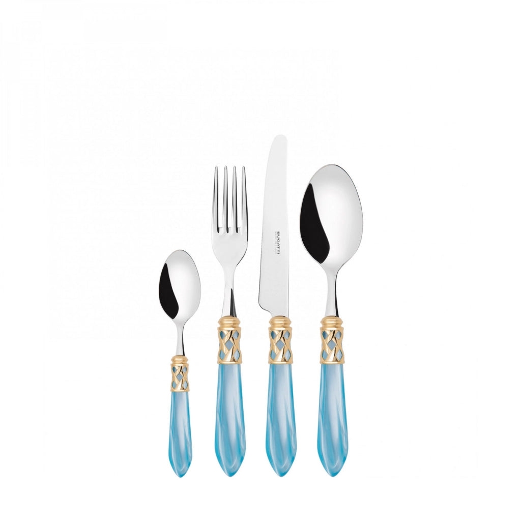 ALADDIN Ghiera Dorata, Posate Set 24 pz, Scatola Compact, Casa Colore: Azzurro