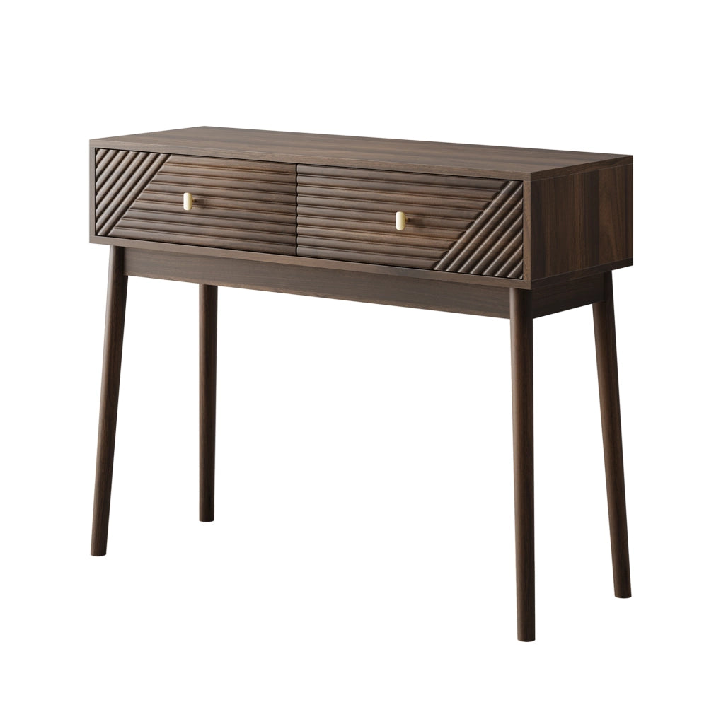 Scrivania in stile Mid-Century con 2 cassetti e ripiani aperti color noce HAVRYA