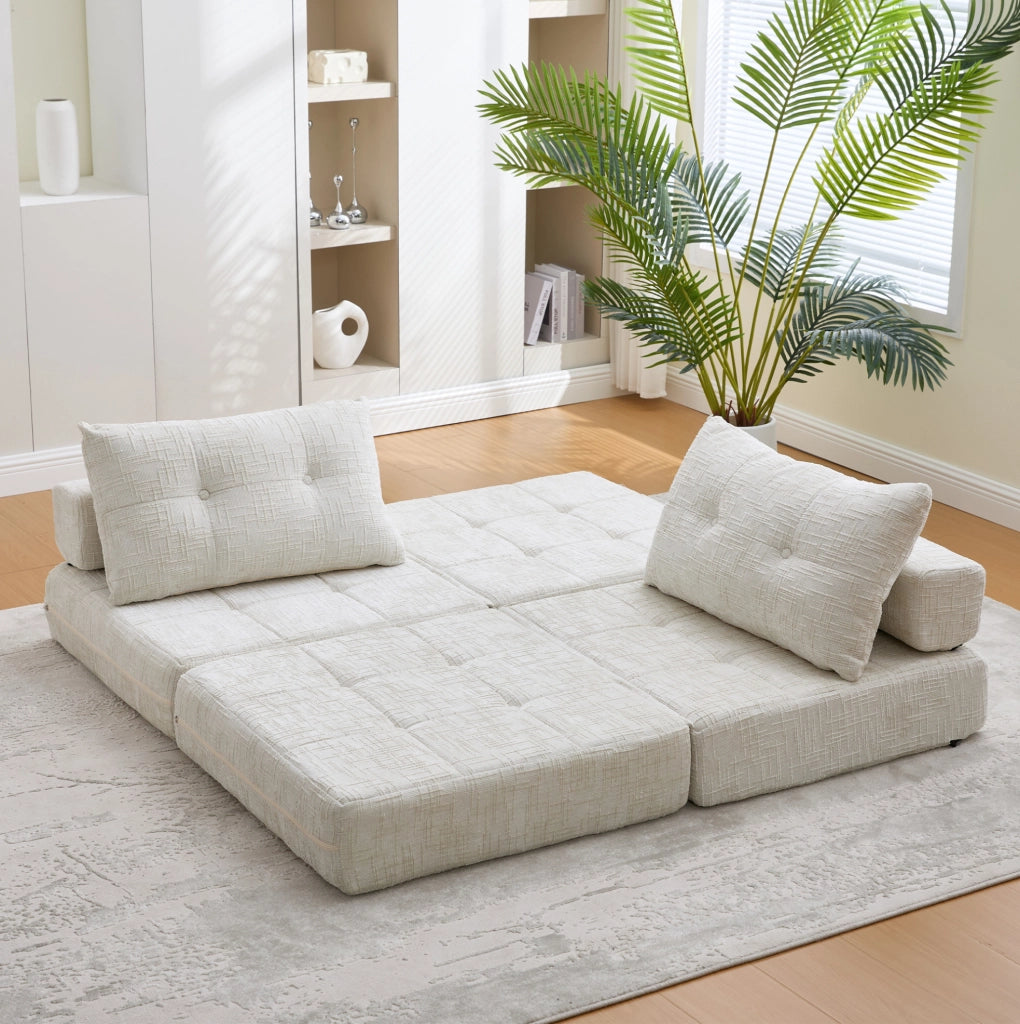 Divano letto pieghevole con cuscini; 79x180x18 cm; Chenille beige