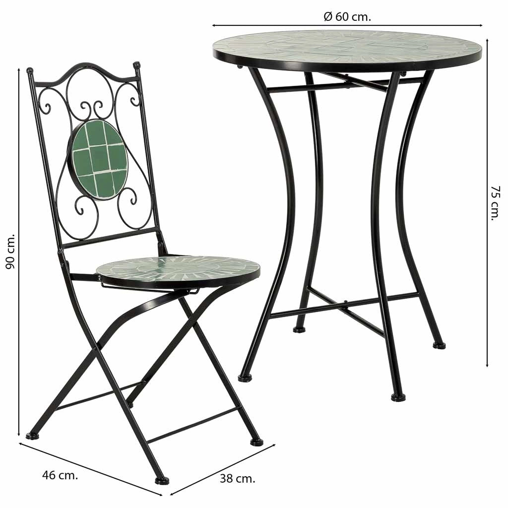 Set tavolo e 2 sedie in mosaico e ferro battuto Verde, tavolo: P60x75h