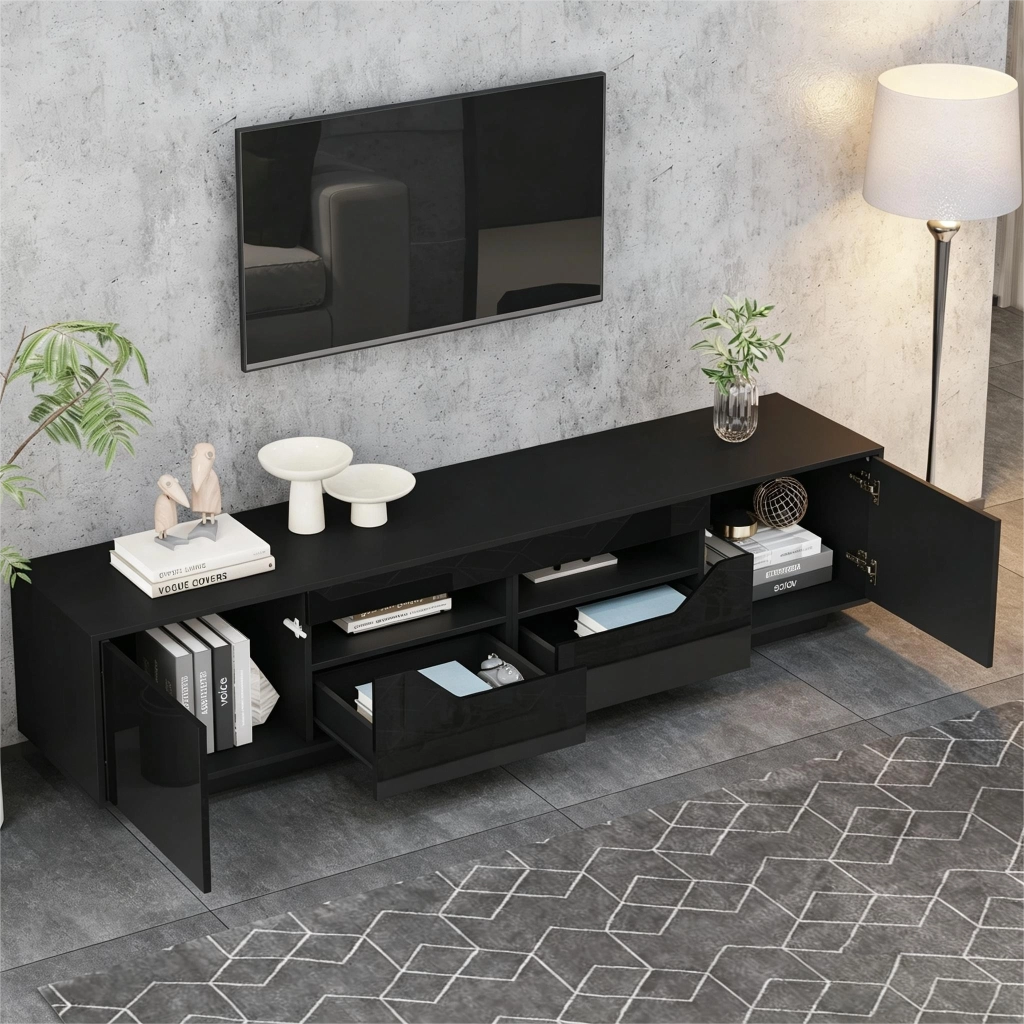 Mobile TV con LED e cassetti ¨C Minimal ¨C Nero lucido 180x40x45