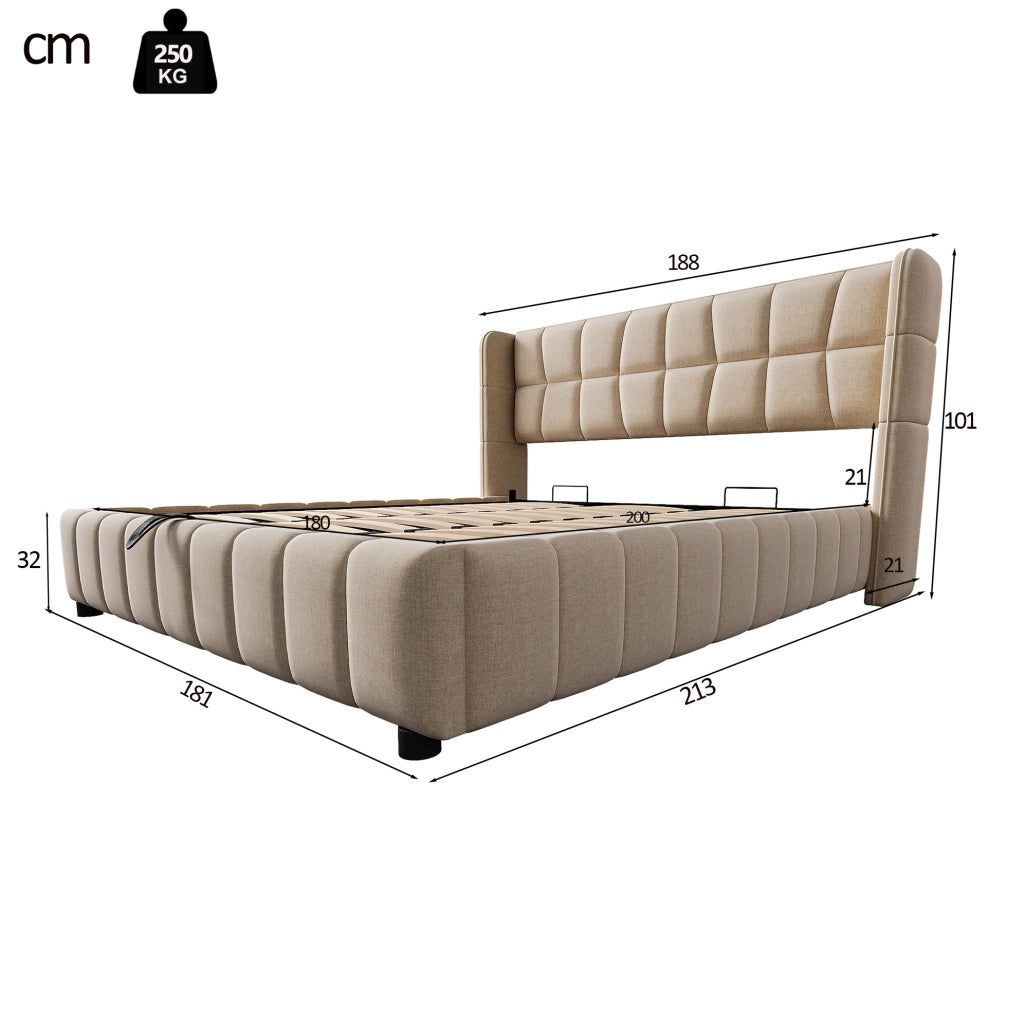 Letto imbottito contenitore beige 180 x 200 cm con sollevamento