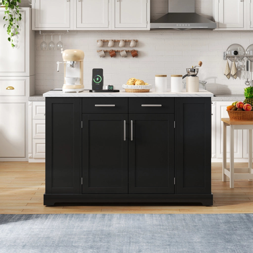 Mobile da cucina con piano ribaltabile; ruote; presa EU e vano rifiuti estraibile nero in MDF 138 × 86 × 92 cm