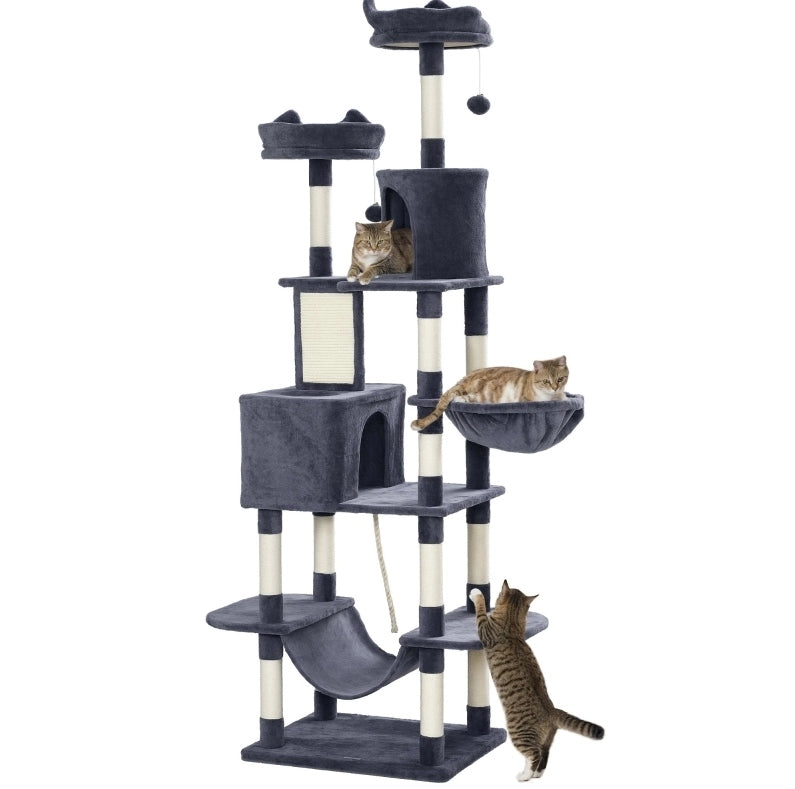 Tiragraffi per gatti 206 cm con cucce e amache grigio scuro