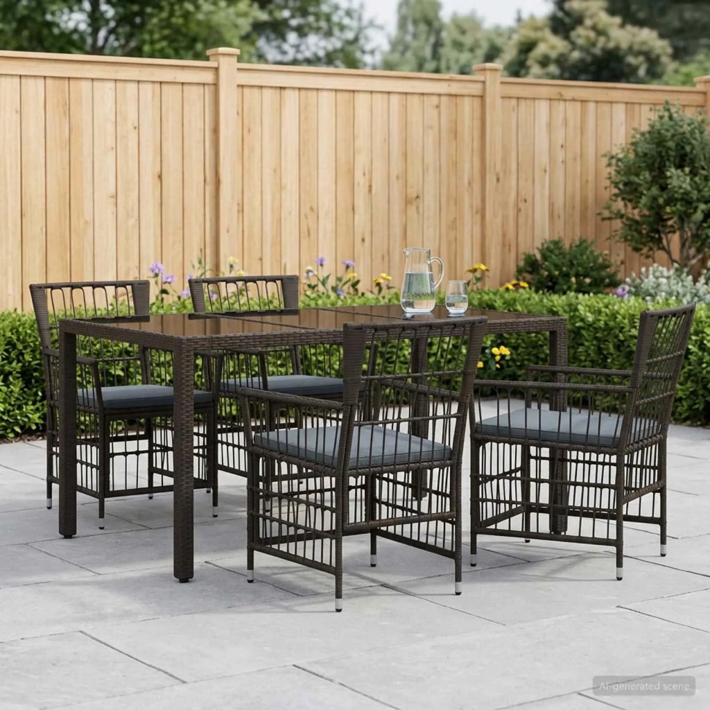 Set da pranzo per esterni 5 pz Nero polyrattan 3448936