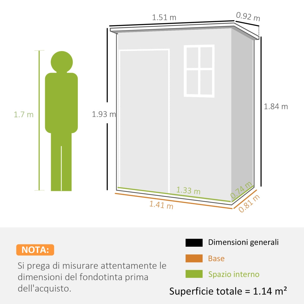 Casetta da Giardino Porta Attrezzi Grigio con Porta Bloccabile Finestra e Presa d'Aria 133x74 cm Resistente per Esterno