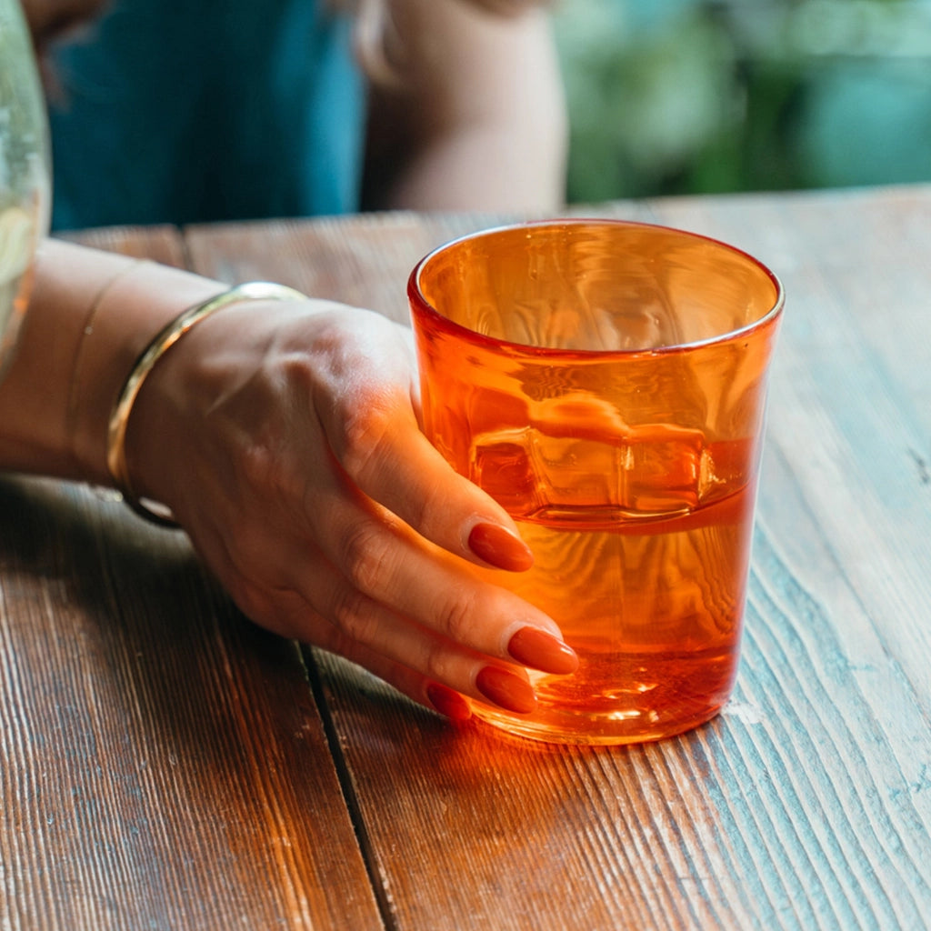 Zafferano Set 6 Bicchieri Tumbler Serie Bei Colore Arancione in Vetro Soffiato a Mano Volante Alta Qualità Artigianale per Tavola Elegante