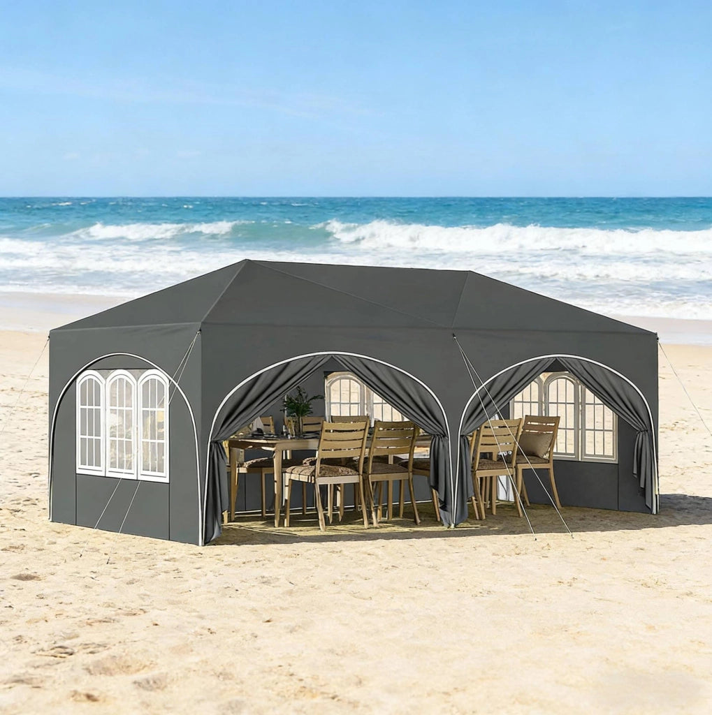 Gazebo da giardino 3x6 m con 6 pareti, impermeabile e UV 50+