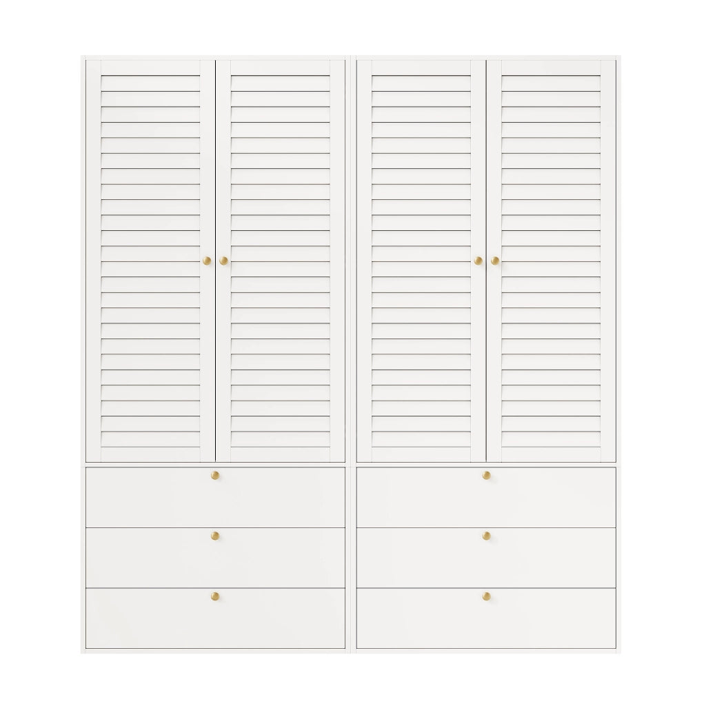 Armadio guardaroba 4 ante a lamelle 180x50x200 cm con 6 cassetti; bianco