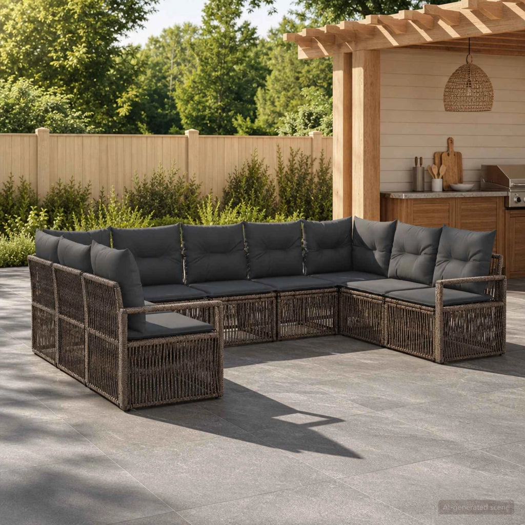 Set Divano da Giardino 9 pz Grigio polyrattan 3435815