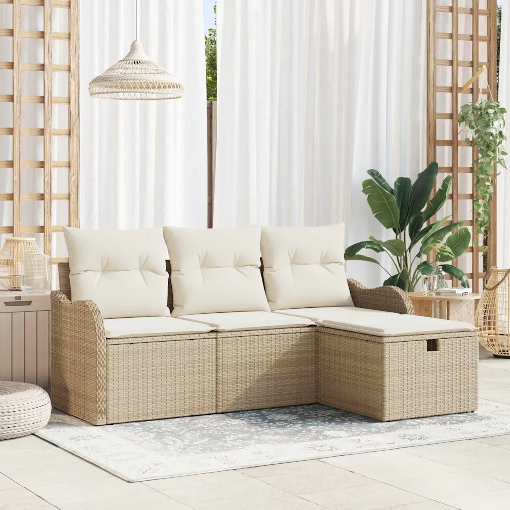 Set Divano da Giardino con cuscino 4 pcs Poly Rattan