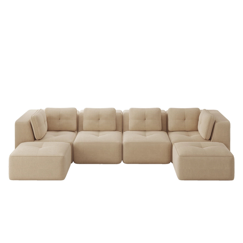 Divano angolare modulare senza montaggio con base antiscivolo e braccioli larghi in velluto a coste beige
