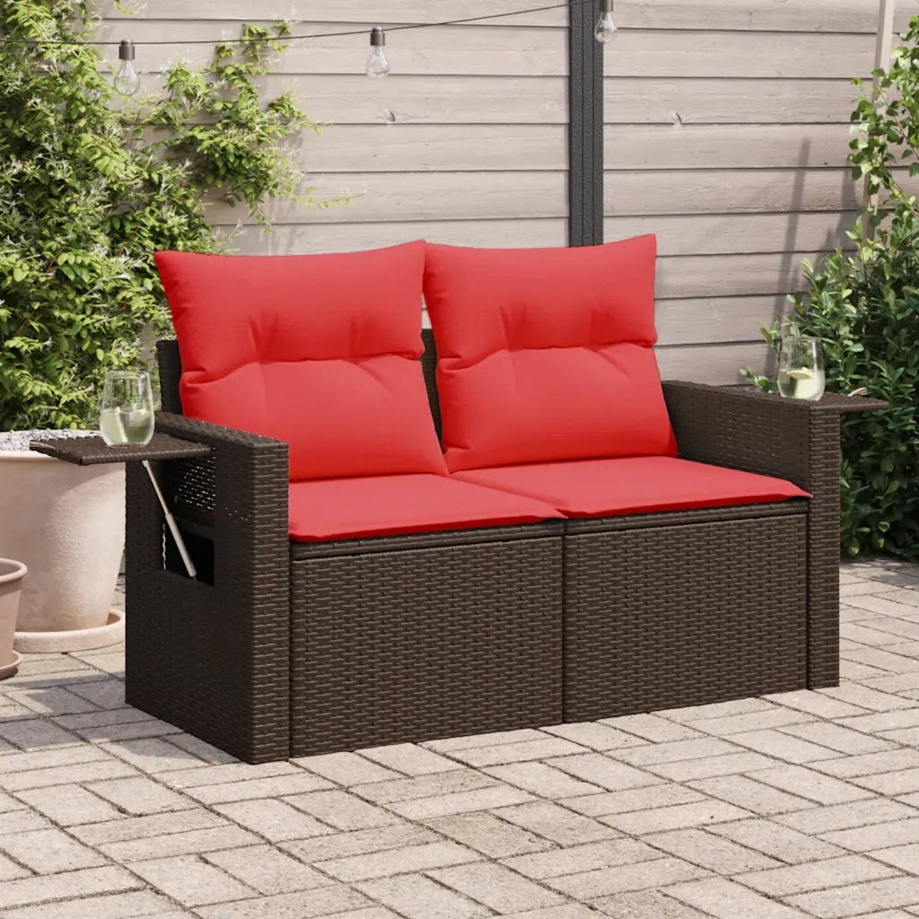 Divano da giardino con cuscini a 2 posti marrone in polyrattan 366244