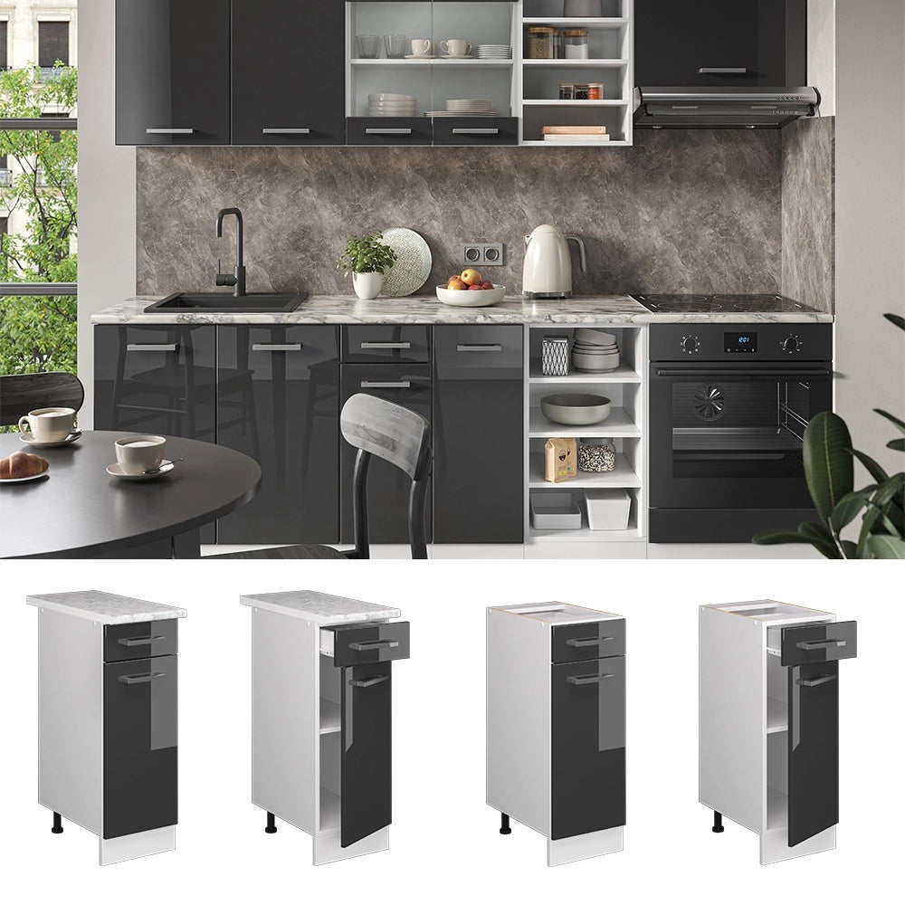 Mobiletto base per cucina R-Line Antracite lucido/Bianco 30 cm, PL Rovere Vicco