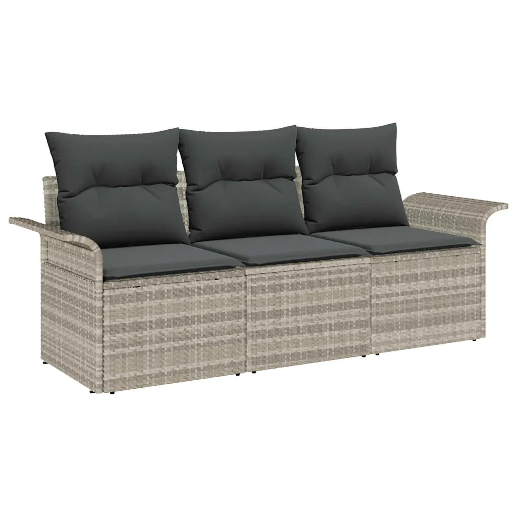 Set Divano da Giardino 3 pcs Grigio chiaro Poly Rattan