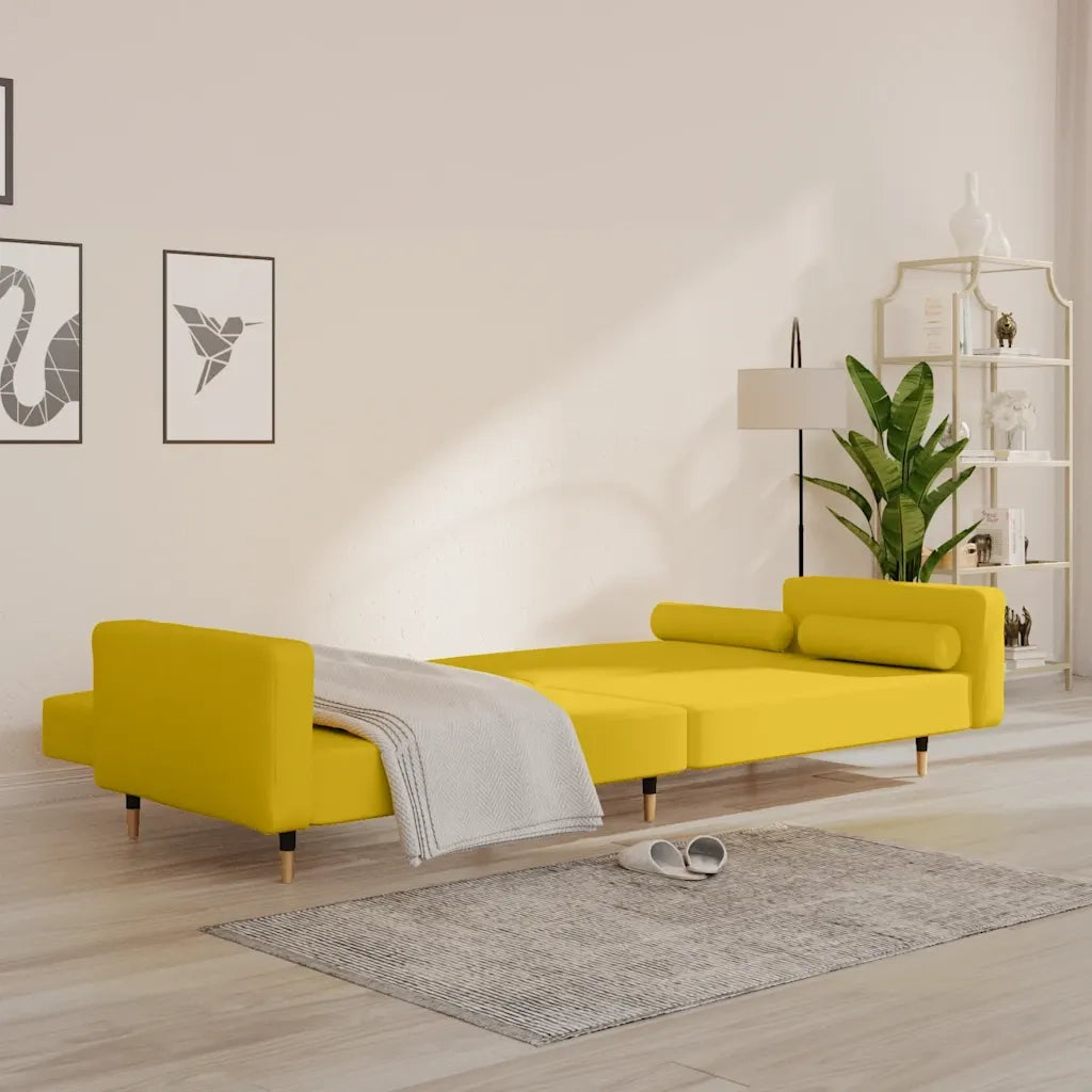 Divano letto | Sof¨¤ letto | Letto singolo a 2 Posti con 2 Cuscini Giallo in Velluto