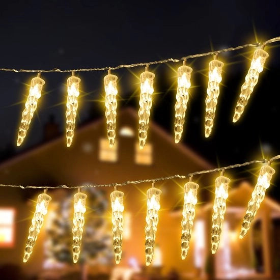 40 Icicle LED a LED 2700K Bianco caldo - 5 m - IP44 - Illuminazione esterna natalizia - LED Tendaggio a LED Icicle