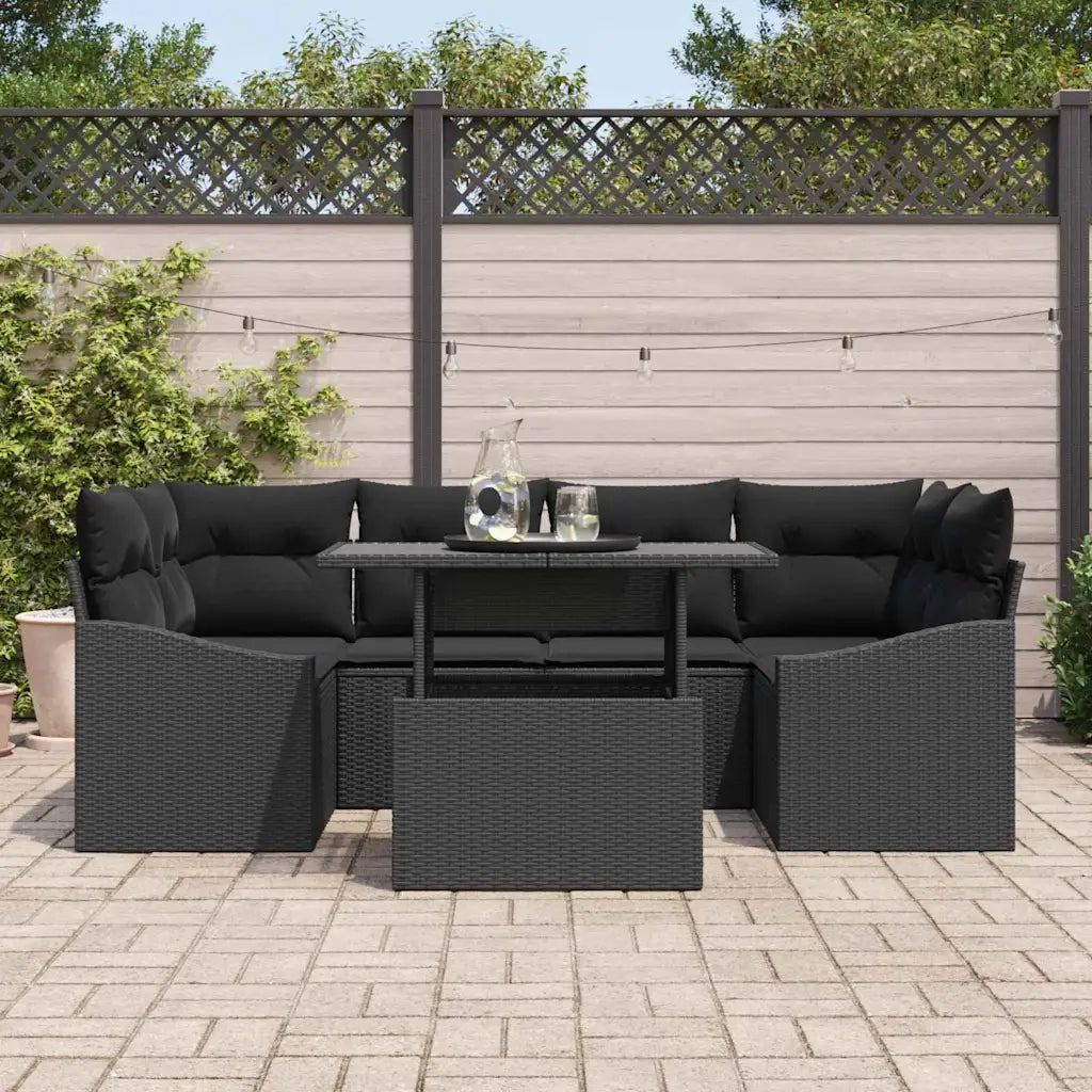 Set Divano da Giardino con cuscino 7 pcs Nero polyrattan
