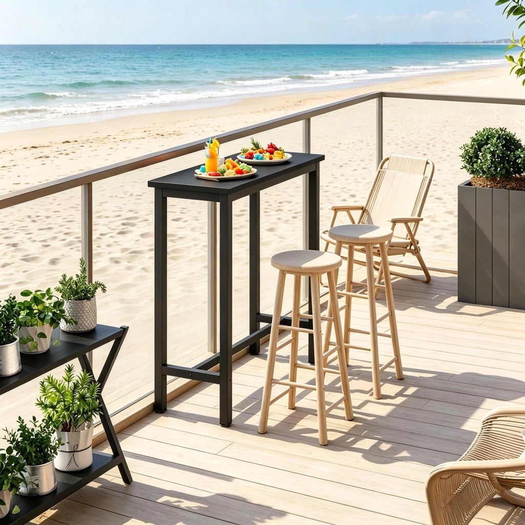 Tavolo alto con piano in truciolare E1 rivestito in melamina e struttura in metallo nero 40 × 100 × 100 cm
