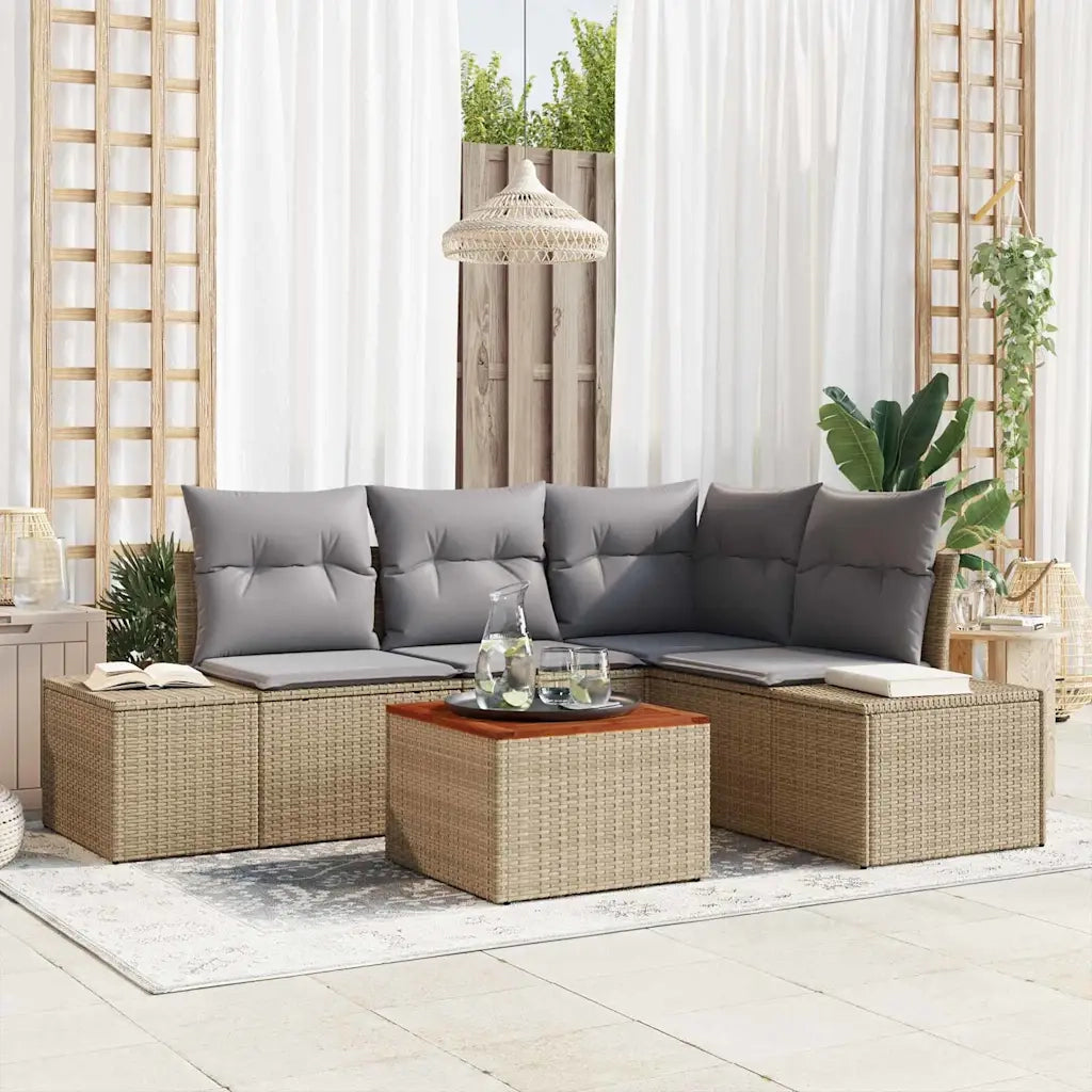 Set Divano da Giardino 5 pcs Beige e Grigio Chiaro polyrattan