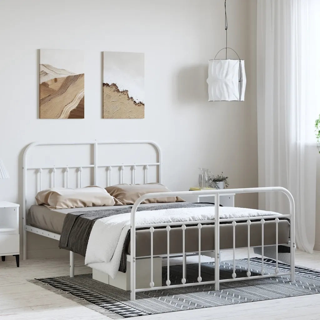 Letto matrimoniale | Letto per adulti | Giroletto con Testiera e Pediera Metallo Bianco 135x190 cm