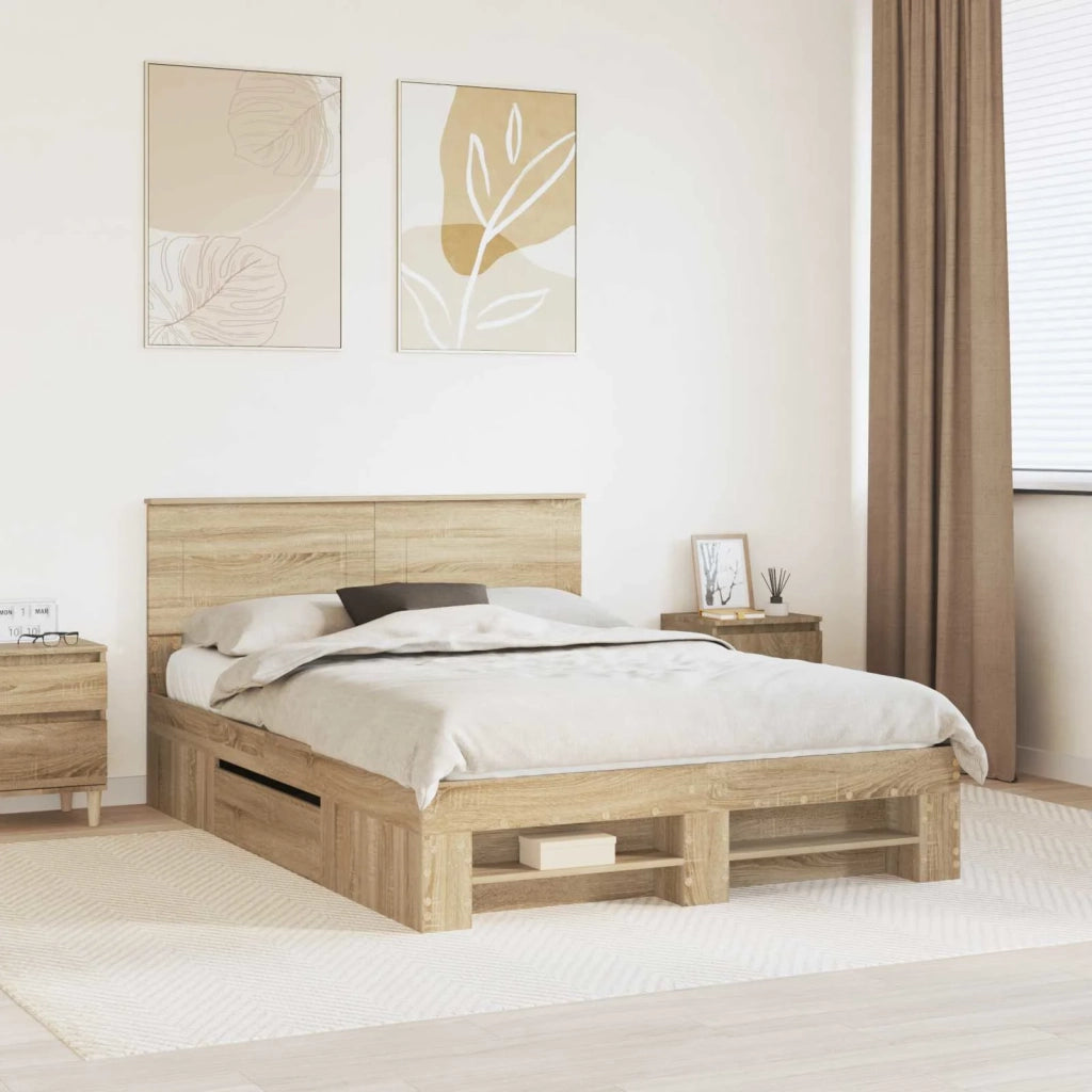 Struttura del letto con testiera Rovere Sonoma 140 x 200 cm