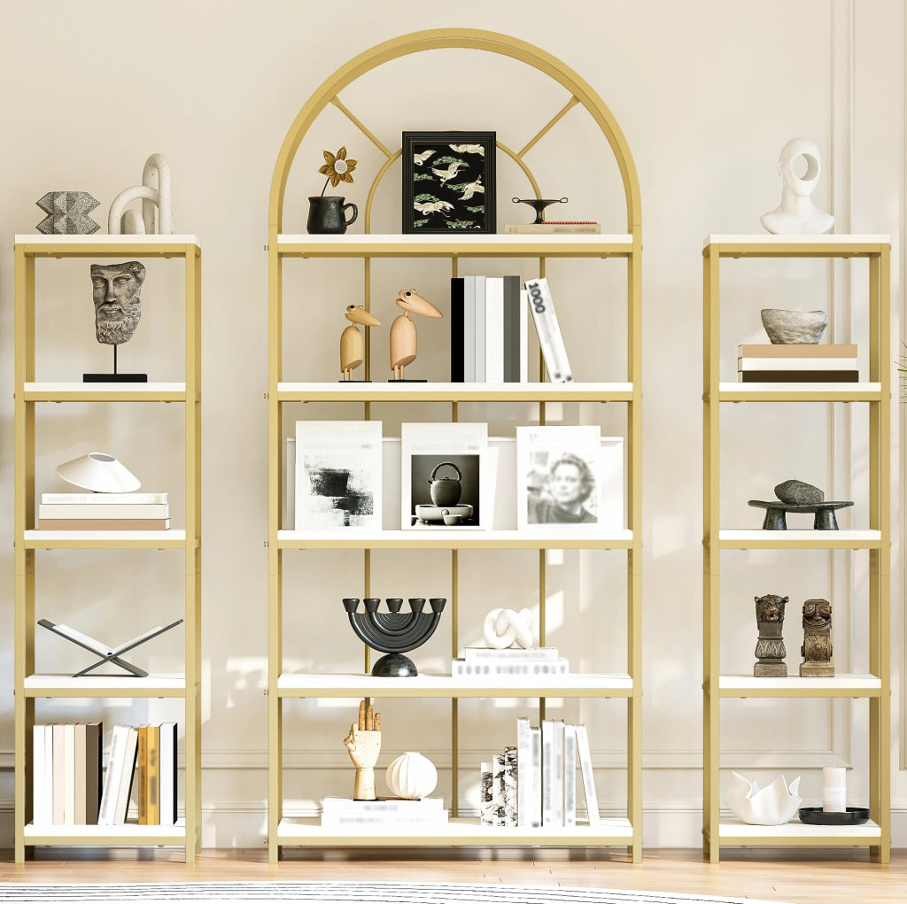Libreria modulare a 3 elementi 163x30x184 cm in MDF e acciaio bianco oro