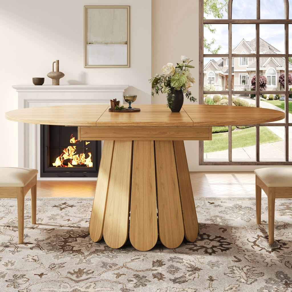 TAVOLO da pranzo allungabile rotondo 118-158 cm MDF colore legno naturale