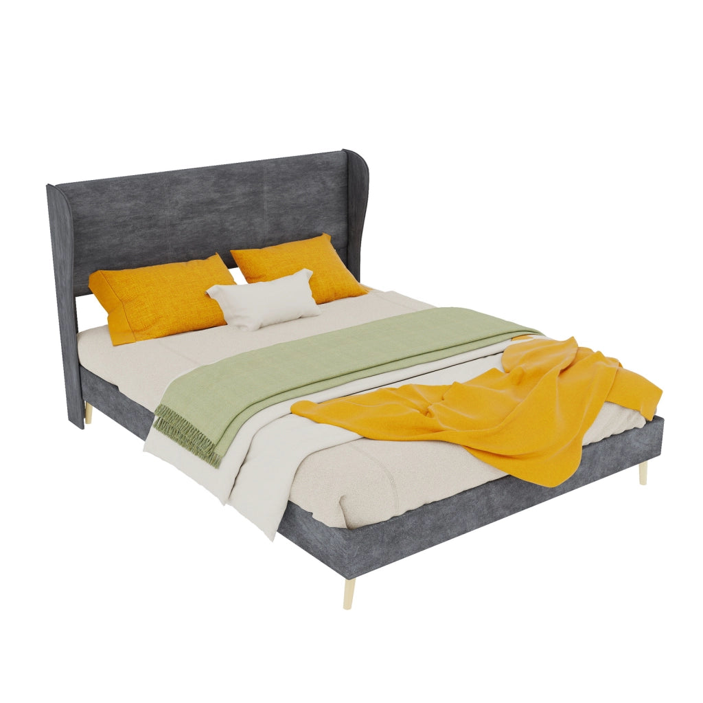 Letto Moderno Minimalista Imbottito con Testiera Morbida 140x200 cm Grigio, Base Bassa Senza Contenitore