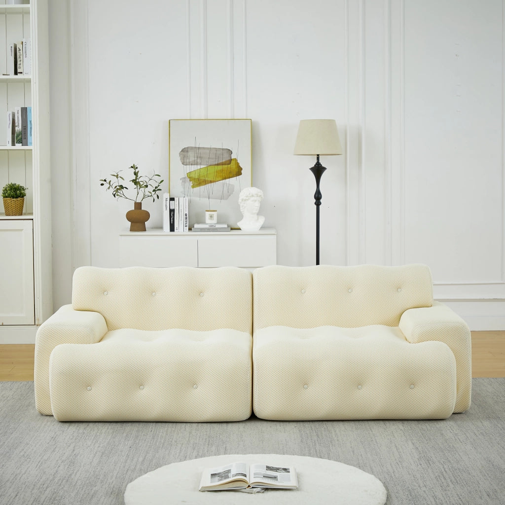 Divano 2 Posti Cloud con Braccioli Larghi ¨C MINIMAL ¨C Beige, Velluto, Chesterfield